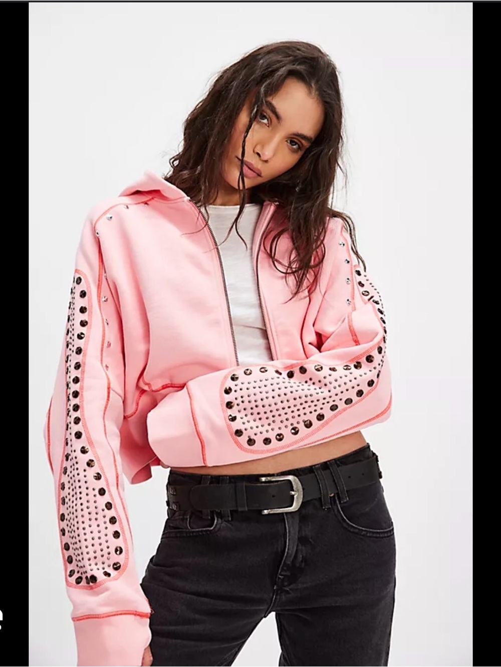 One Teaspoon Candy Coral Studded Cropped Hoodie, XS, NWOT